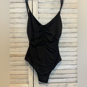 70s style ruched front one piece swimsuit